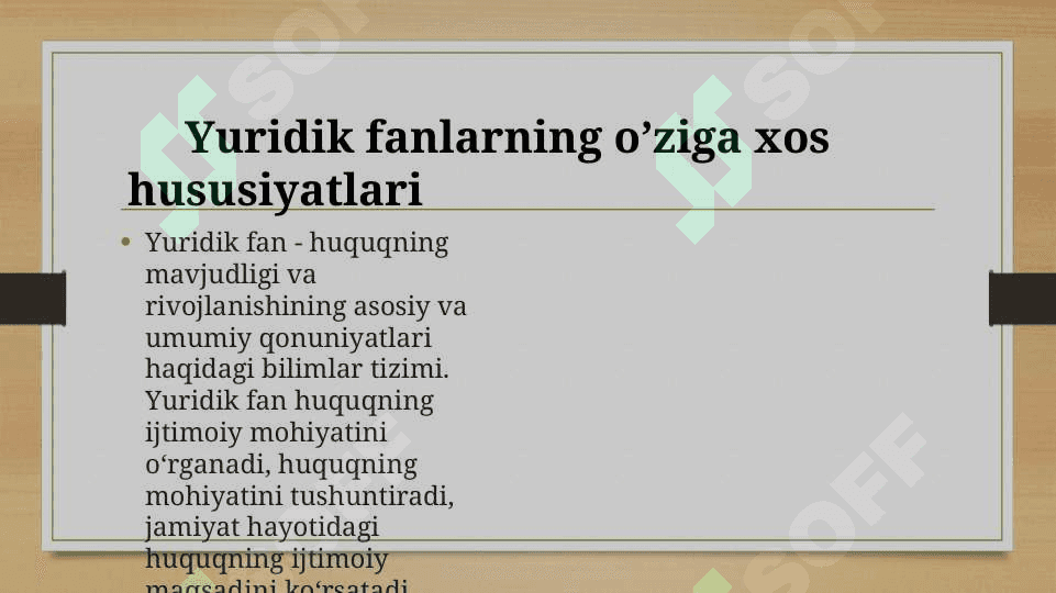 Yuridik fan tushunchasi ,obyekti va predmeti. Yuridik fan tushunchasi predmeti.Huquqiy ko’nikmalar va metodologiya moduli predmeti, vazifalari va o’zlashtirish metodlari 4
