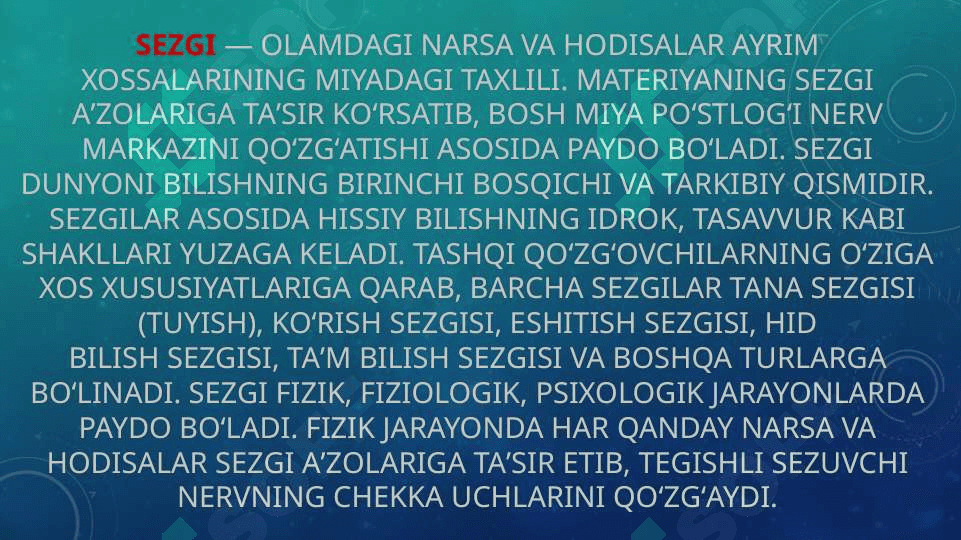 Sezgi, idrok, diqqat, xotira, xayol, tafakkur, nutq tushunchalari 2
