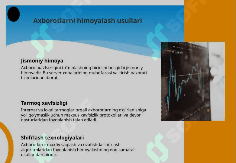 Axborot xavfsizligi va axborotlarni himoyalash usullari. Axborotlarning himoyalashning texnik va dasturiy vositalari. Axborotlarni himoyalash usullari. 4
