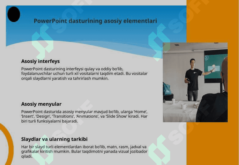 Multimediya va uning zamonaviy ta’minoti. Power Point dasturining asosiy elementlari. Animatsion effektlar. Taqdim etishni boshqarish. Multimediali taqdimotlar yaratish. 5