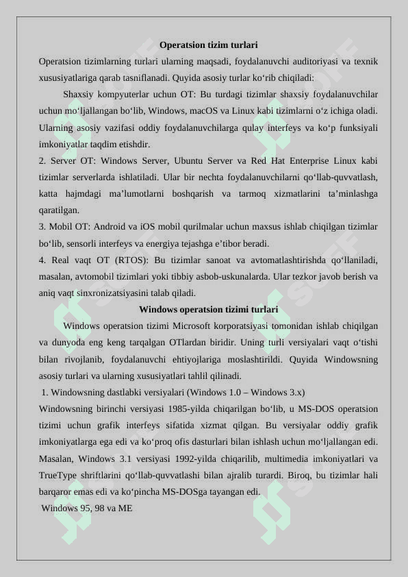 Operatsion tizim turlari. Windows operatsion tizimi turlari. 25 3