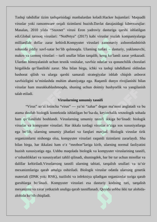 Virus tushunchasi va ularning turlari. Kompyuter viruslari  dasturiy, yuklanuvchi, makro va tarmoq viruslari 25 5