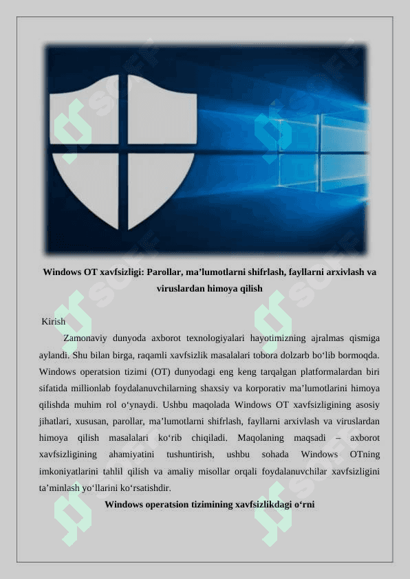 Windows OT xavfsizligi  Parollar, Ma’lumotlarni shifrlash, Fayllarni arxivlash va viruslardan himoya qilish 25 2