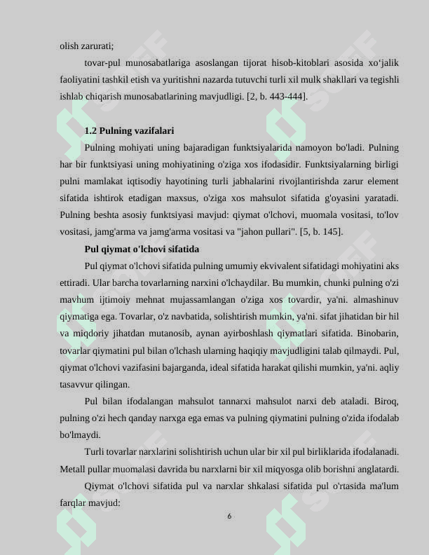 Pul haqidagi turli hil nazariyalar va hozirgi zamon pulining tabiati 6