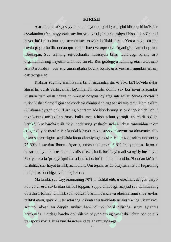 “Suv resurslaridan samarali foydalanish va muhofaza qilish” 2
