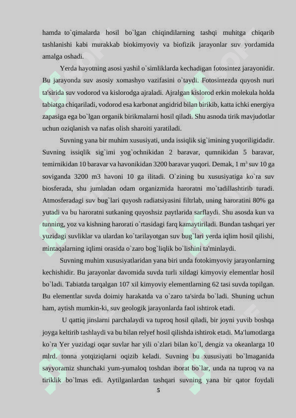 “Suv resurslaridan samarali foydalanish va muhofaza qilish” 5