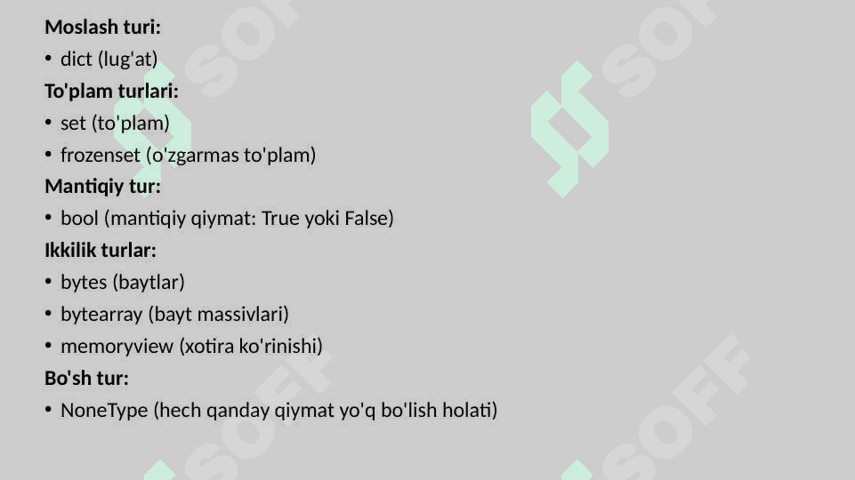 Pythonda ma'lumot turlari. Satrlar bilan ishlash. 3