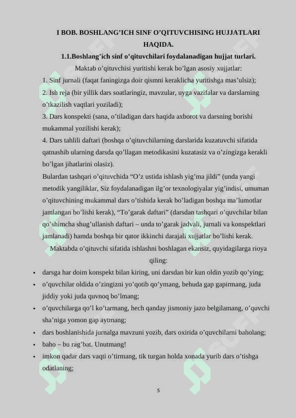 Boshlang’ich sinf o’qituvchilarining hujjatlarini o’rganish va tahlil qilish 5