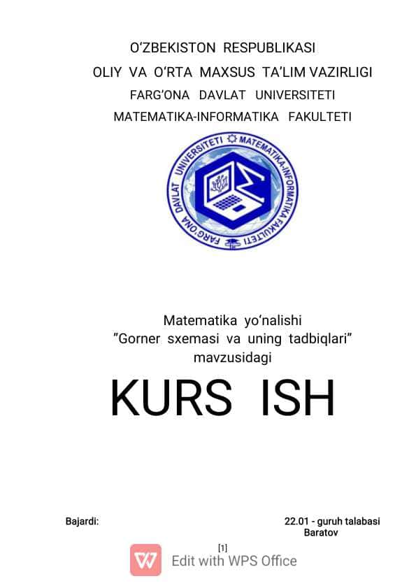Gorner sxemasi va uning tadbiqlari