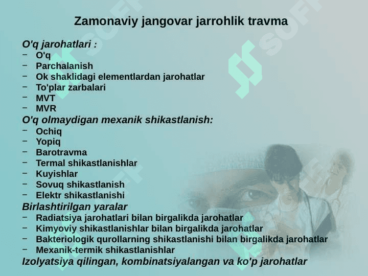 Zamonaviy o'q-dorilarning halokatli ta'sirining xususiyatlari. O'q otish jarohati patogenezi 5