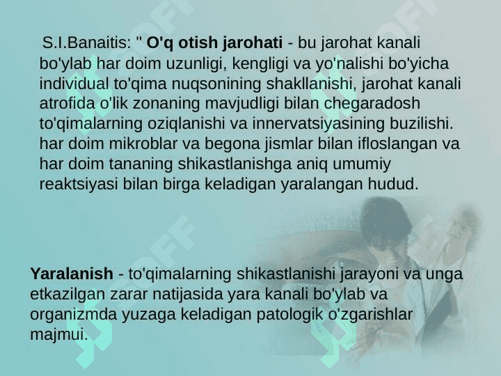 Zamonaviy o'q-dorilarning halokatli ta'sirining xususiyatlari. O'q otish jarohati patogenezi 6
