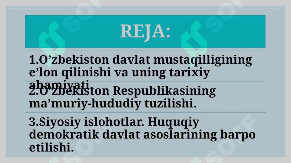 MUSTAQIL O‘ZBEKISTON DAVLATI-O‘ZBEK MILLATINING UZIL-KESIL SHAKLLANISHIDA BOSH OMIL 2
