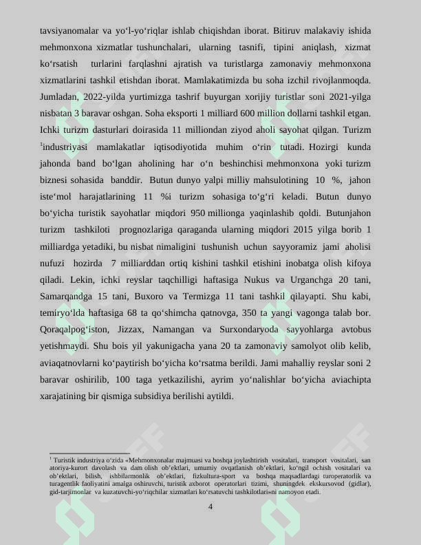 Mashxura  Travel mehmonxonasida ko‘rsatiladigan xizmatlar to‘g‘risida umumiy tushunchalar, ularning ta‘rifi va xususiyatlari 4