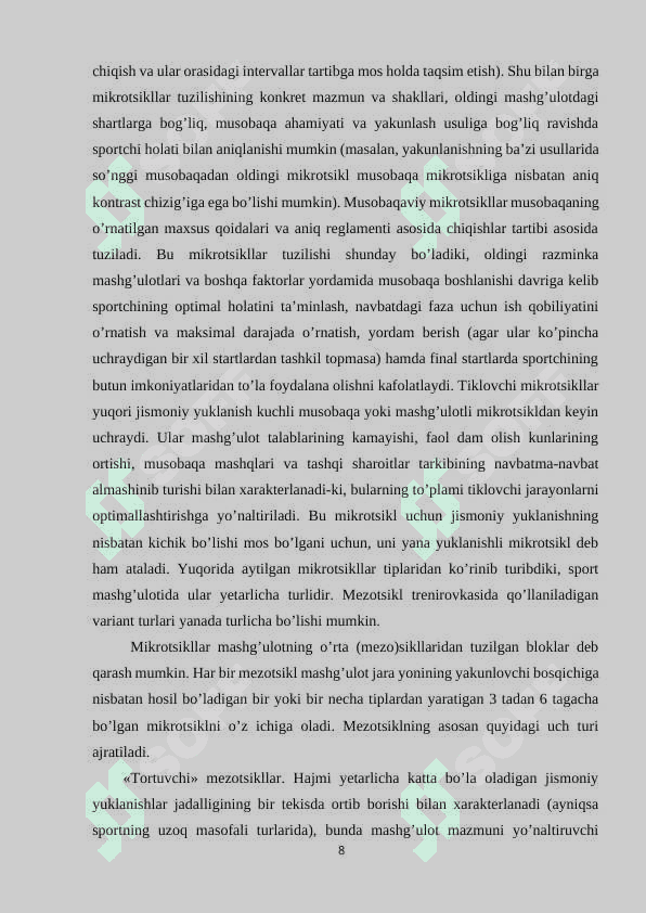 Sport mashg’ulotining tuzilishi o’ziga xos xususiyatlari 8