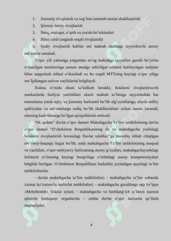 Maktabgacha ta’lim tashkilotlarida davlat dasturlarini bajarilishini nazorat qilish 8