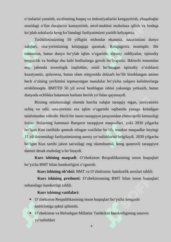 O’zbekiston respublikasining inson huquqlari bo’yicha bmt bilan hamkorligi 4
