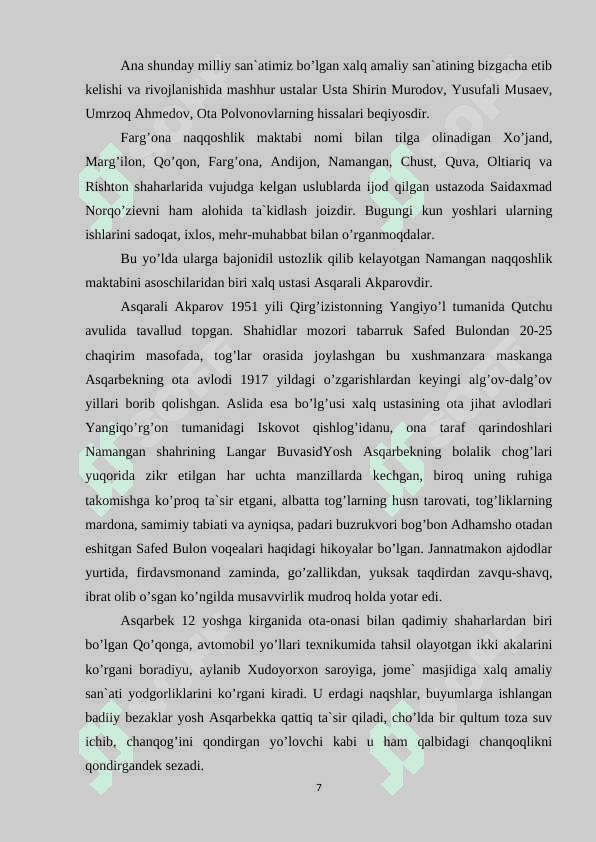 OʻZBEKISTONDA NAQQOSHLIK SAN'ATINING RIVOJLANISHI TARAQQIYOTI KELIB CHIQISHI 7
