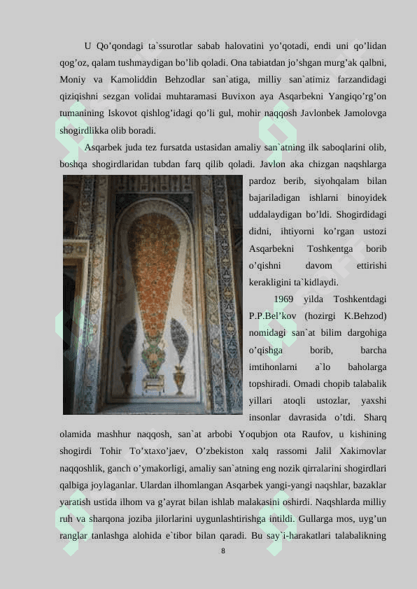 OʻZBEKISTONDA NAQQOSHLIK SAN'ATINING RIVOJLANISHI TARAQQIYOTI KELIB CHIQISHI 8