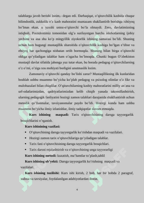 Tarix o’qituvchisining darsga tayyorgarlik bosqichlari 4
