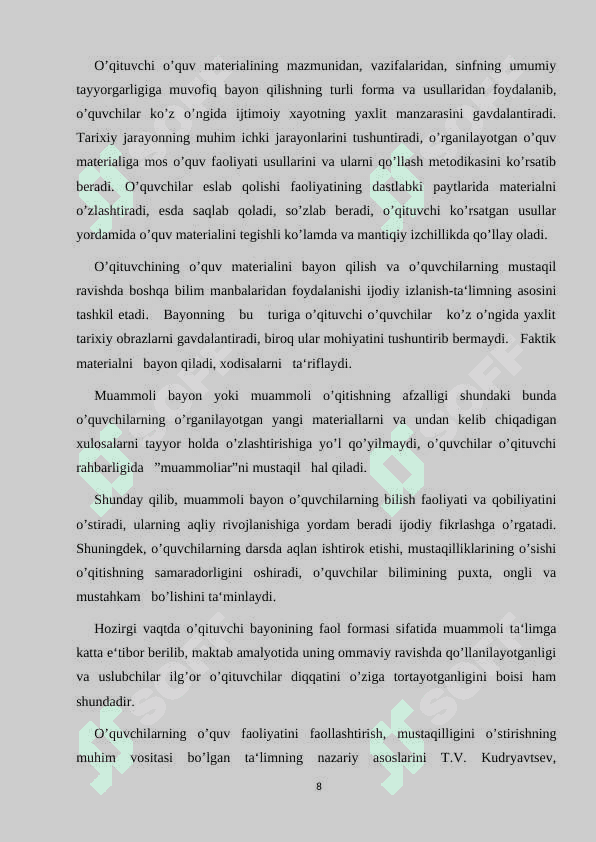 Tarix o’qituvchisining darsga tayyorgarlik bosqichlari 8