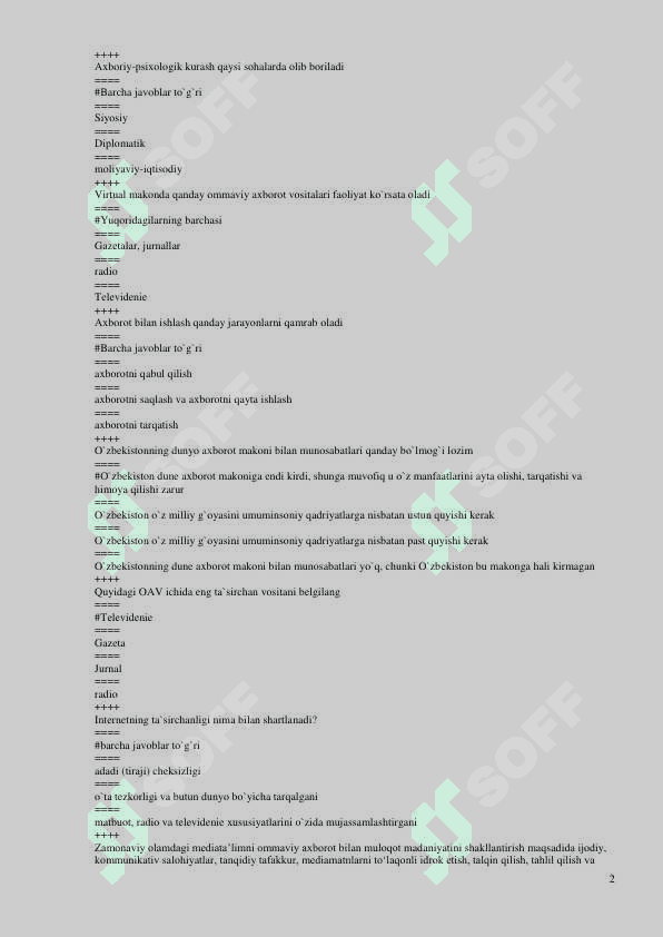 Media savodxonlik test javoblari bilan Pedagogika 2