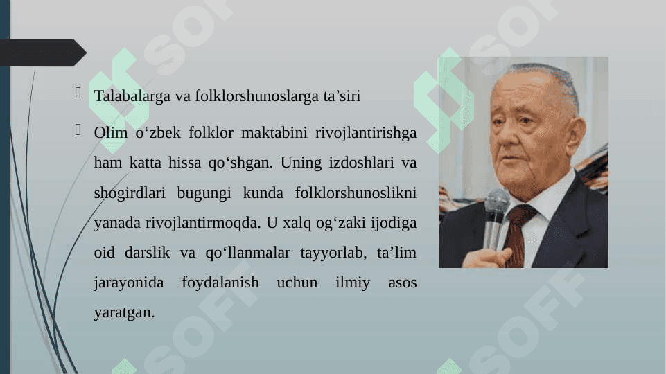 "TOʻRA MIRZAYEVNING OʻZBEK FOLKLORSHUNOSLIGIGA QOʻSHGAN HISSASI" 6