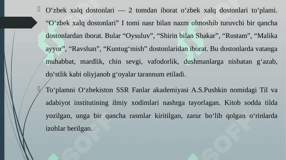 XALQ DOSTONLARI TASNIFI YUZASIDAN OLIB BORILGAN ISHLAR. 8