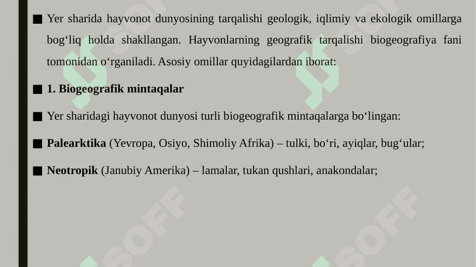Yer sharida hayvonot dunyosi tarqalishi 3
