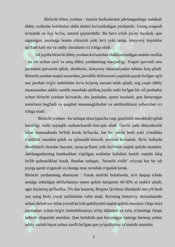 BIRINCHI TIBBIY YORDAMNING AHAMYATI VA UNI BAJARIDHNING 2