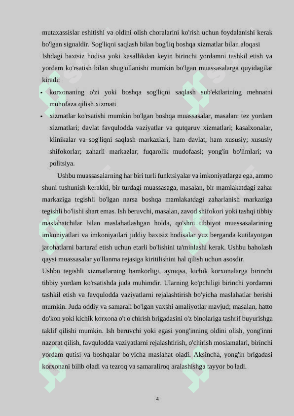 BIRINCHI TIBBIY YORDAMNING AHAMYATI VA UNI BAJARIDHNING 4