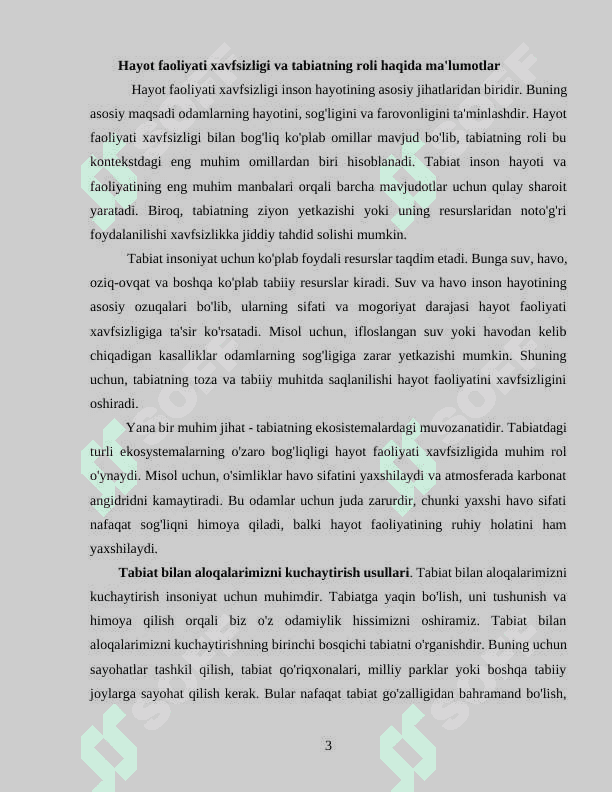 Hayot faoliyati xavfsizligining  tabiat bilan bog'liqligini tushuntiringHayot faoliyati xavfsizligining  tabiat bilan bog'liqligini tushuntiring 3
