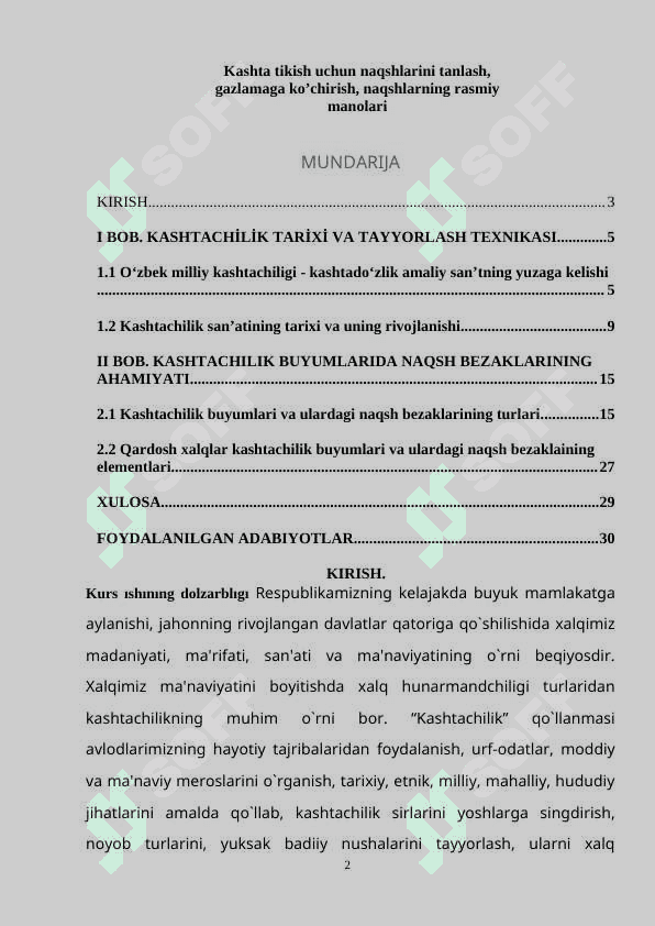 KASHTA TIKISH UCHUN NAQSHLARINI TANLASH, GAZLAMAGA KO’CHIRISH, NAQSHLARNING RASMIY MANOLARI 2