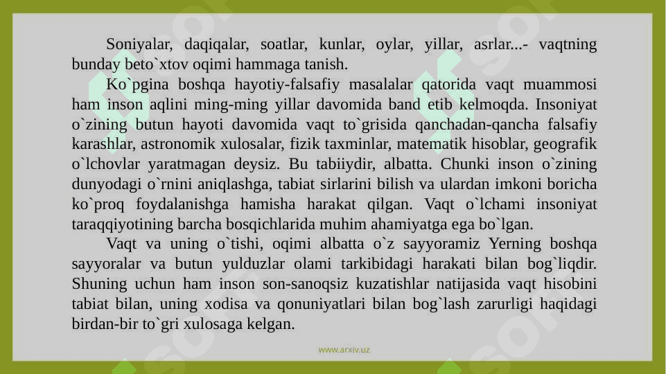Vaqtning о`lchov birliklari.Kalendarning tabiat xodisalari  bilan bog`liqligi. 3