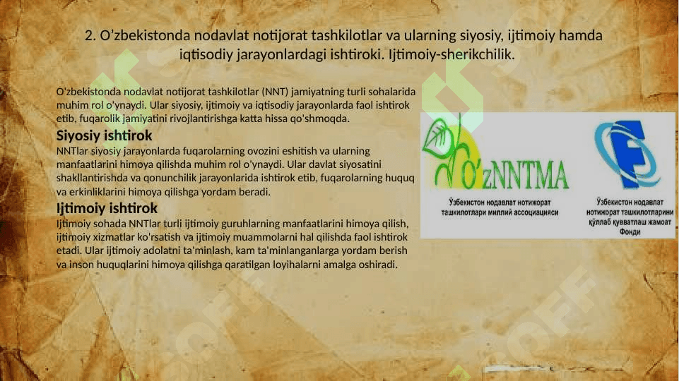 O‘zbekistonda demokratik, fuqorolik jamiyati  asoslarining shakllanishi, amalga oshirilgan siyosiy  islohotlar 6