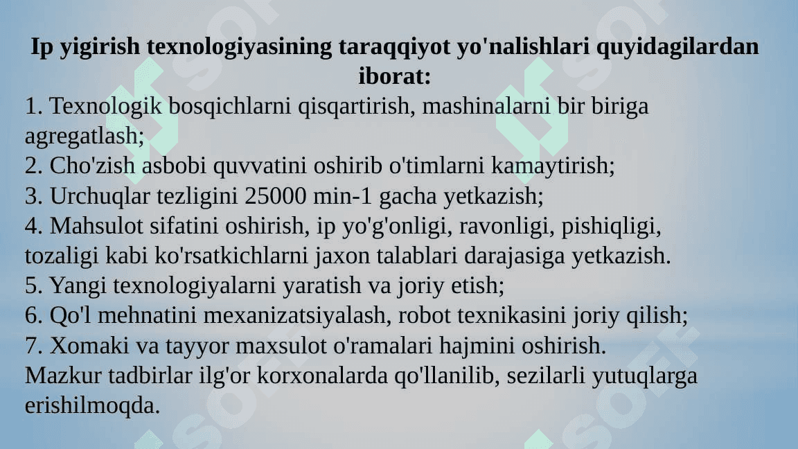 Yigirish moslamalari taraqqiyotining bosqichlari 6