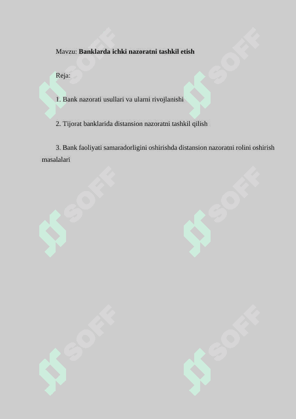 Banklarda ichki nazoratni tashkil etish 2