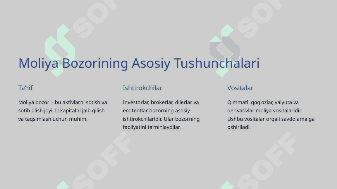 Moliya bozorlari va uning rivojlanish xususiyatlari. 2