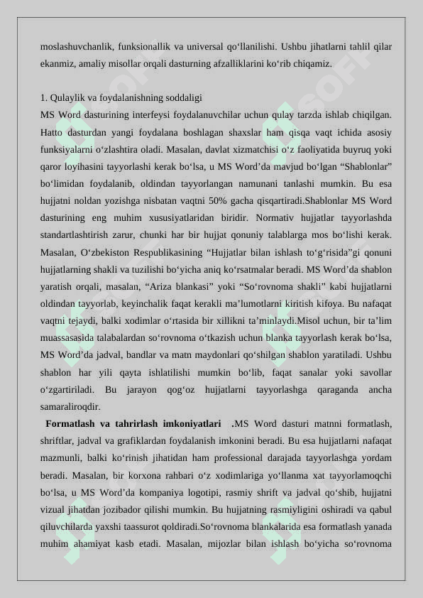 Ms Word dasturida sohaga oid normativ xujjatlarni tayyorlash.Shablonlar asosida soʼrovnoma blankalarini tayyorlash. 3