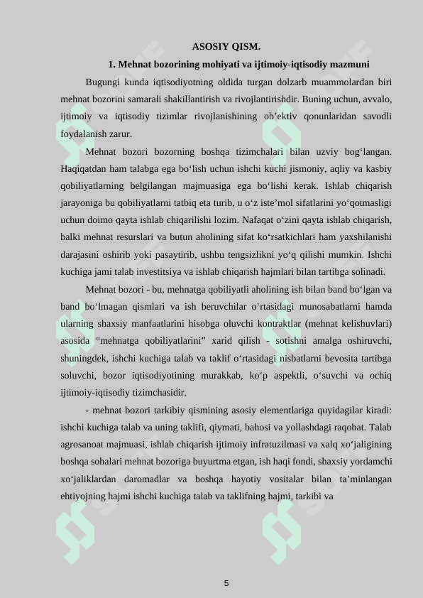 O'ZBEKISTON RESPUBLIKASIDA MEHNAT BOZORINING SHAKLLANISHI VA ISHSIZLIKNI O'ZIGA XOS XUSUSIYATLARI kurs ishi docx 5