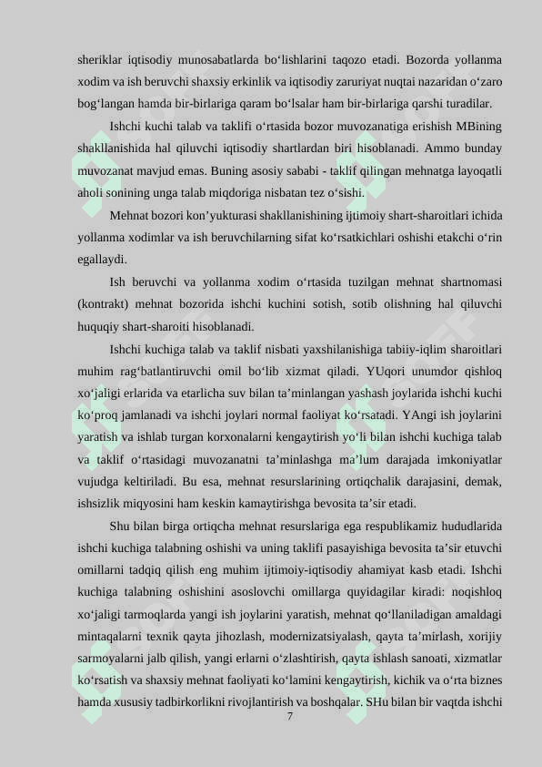 O'ZBEKISTON RESPUBLIKASIDA MEHNAT BOZORINING SHAKLLANISHI VA ISHSIZLIKNI O'ZIGA XOS XUSUSIYATLARI kurs ishi docx 7