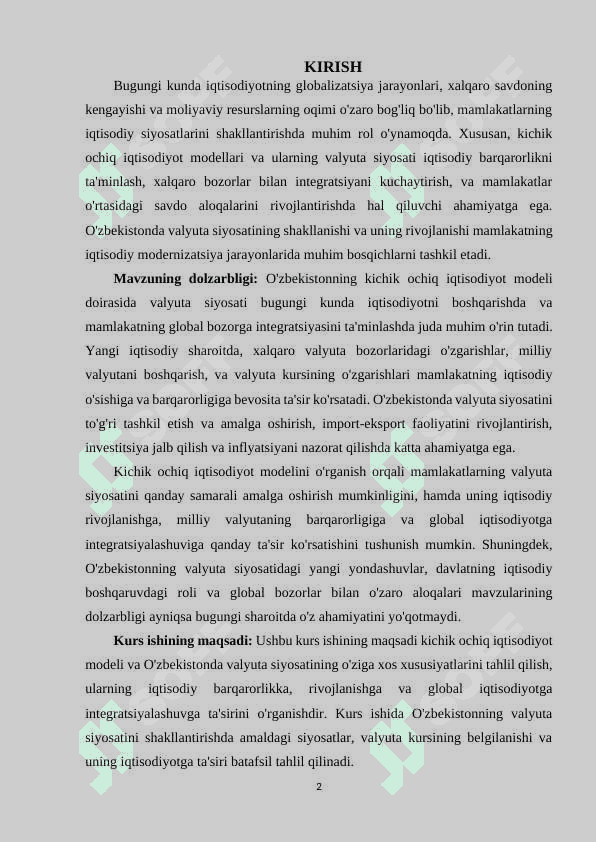 Kichik ochiq iqtisodiyot tushunchasi, xususiyatlari hamda makroiqtisodiy parametrlar va ularning o'zaro aloqalari 2