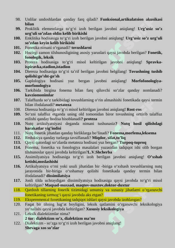 TILSHUNOSLIK FANIDAN TESTLAR 5