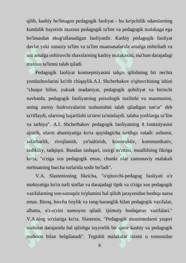 Maktabgacha ta`lim tashkilotlaridagi pedagogik faoliyatlarni loyihalashtirish 8