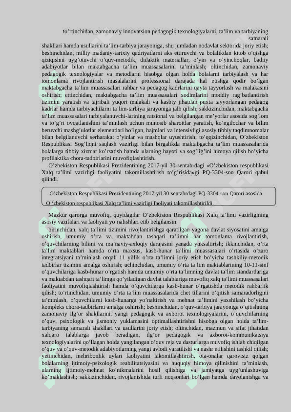 O`ZBEKISTON RESPUBLIKASIDA TA`LIM TIZIMINI RIVOJLANTIRISHNING KONTSEPTUAL ASOSLARI 2