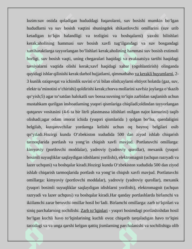 O’zbekistonda bo’lishi mumkin bo’lgan texnogen havflar 4