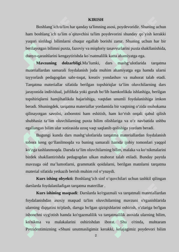 Boshlang’ich sinflarda dars mashg’ulotlarida tarqatma materillardan foydalanishning ahamiyati 2