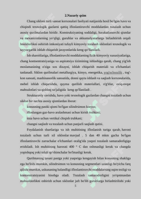 QURUQ USULDA CHANG USHLOVCHI SIKLON TUZILISHI VA PARAMETRLARI TAHLILI. 4