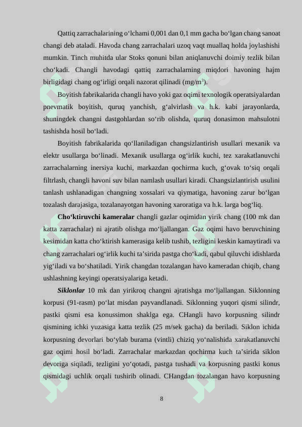 QURUQ USULDA CHANG USHLOVCHI SIKLON TUZILISHI VA PARAMETRLARI TAHLILI. 7