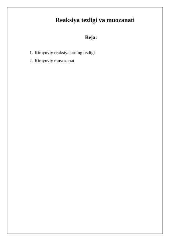 Reaksiya tezligi va muozanati