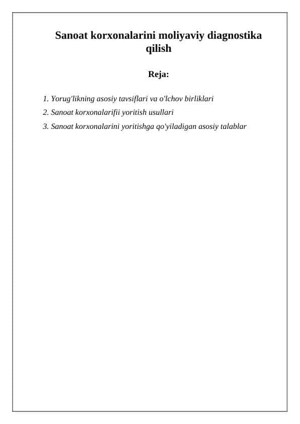 Sanoat korxonalarini moliyaviy diagnostika qilish 1